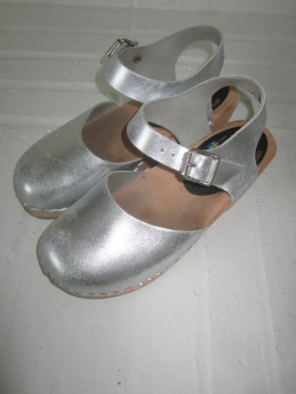 LOTTA FROM STOCKHOLM Lotta’s Swedish Silver Clog Sandal Buckle Strap Size 34